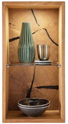 Lomadox Wandregal Massivholz Regal Wandablage Dekoregal B/H/T ca. 34/64/20 cm modern Wandboard in Eiche geölt mit Hirnholz
