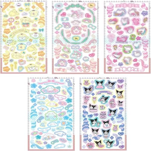 5 Stück Aufkleber Kinder, Cute Anime Aufklebers, Cartoon Wasserdichte Aufkleber, DIY Ästhetisch Dekoration Stickers für Laptops, Handys, Wände, Gepäck, Skateboards, Helme, Water Bottle, 10 * 21 CM