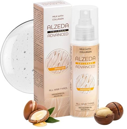 ALZEDA Advanced - Leche capilar para cabello dañado, 120 ml, con colágeno, aceite de argán, macadamia y ácido láctico, cuidado para el cabello seco, cuidado del cabello, mantiene y da forma a los