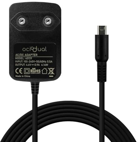 OcioDual Cargador Compatible con Consolas 3DS/3DS XL/2DS/2DS XL/DSi/DSi XL/New 3DS Alimentador Adaptador de Corriente Pared EU AC, Fuente de Alimentación AC para Consola