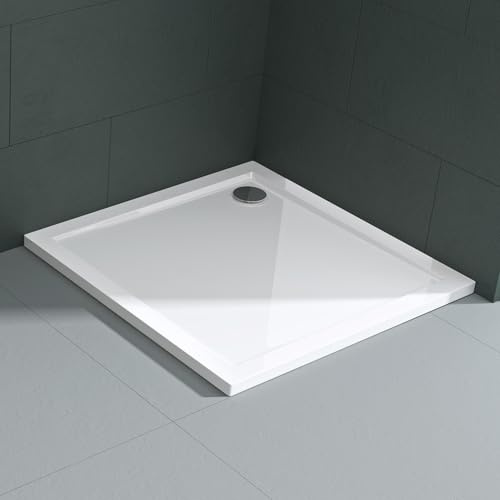 Mai & Mai Duschwanne Duschtasse inkl. Ablaufgarnitur AL01 | 90x90x4cm, Quadratisch Weiß, aus hochwertigem, Acryl, Faro