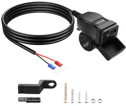 PNGKNYOCN Motorrad-USB-Ladegerät, 30W USB Typ C PD & USB 3.0 Schnellladung Motorrad wasserdichtes Ladegerät Anschluss an U-förmigen Anschluss für Telefon, Tablet, GPS(1.2M)