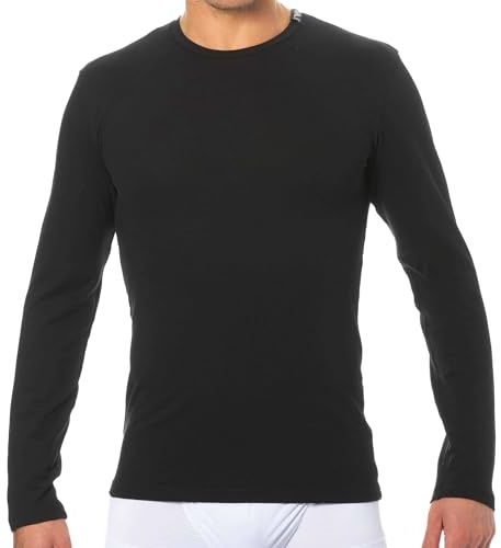 Emporio Armani Langarm-T-Shirt aus Baumwollmischgewebe, Schwarz