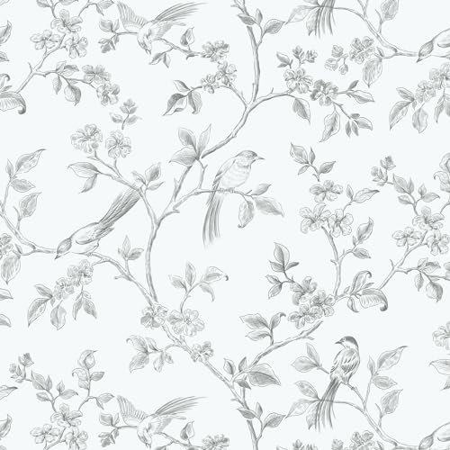 Yomshi Self Adhesive Wallpaper 41CMx10M Bird Wallpaper Peel and Stick Wallpaper White Vintage Wallpaper Sticky Back Wallpaper for Living Room Bedroom Bathroom Kitchen