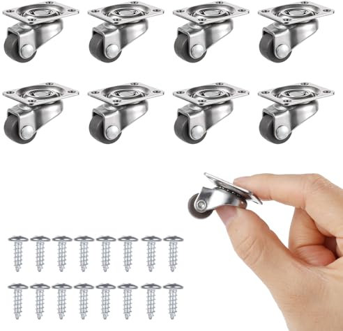 Gjinxi 8 Stück Mini Möbelrollen Gummi Lenkrollen 12mm 360 Grad Transportrollen Radrollen Möbelrolle mit Stahloberplatte Schrauben Kleine Gummirollen Rollen Räder für Kleine Möbel Regal Kabinett Geräte