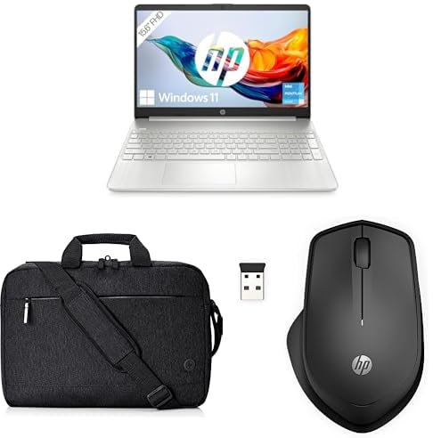 HP Laptop 15,6 Zoll FHD Display, Intel Pentium Silver N6000, 8GB DDR4 RAM, 256GB SSD, Intel UHD Grafik, QWERTZ Tastatur, Windows 11 Home, Silber Laptoptasche 280 Silent Wireless Maus