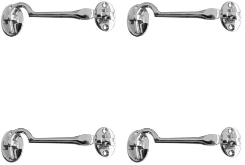 4 Pack Premium Brass Cabin Hook 102mm in Satin Chrome Finish for Home and Office Use - Hook & Eye Arm Lock