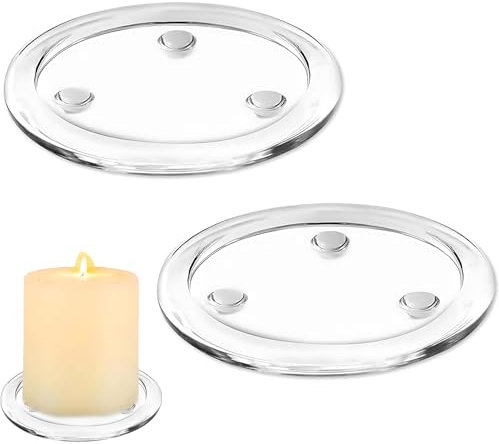 Glas-Runde Kerzenteller Untersetzer, 2 Stück 10 cm/4 Zoll Transparent Kerzenständer aus Glas, für Hochzeiten, Partys, Kerzen, Küche, Esszimmer