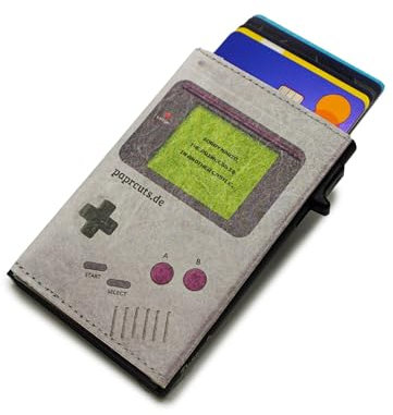 Paprcuts RFID Alu Kartenetui - Dünner Kartenhalter aus kratzfestem Aluminium und reißfestem HiTech Material Tyvek Bis zu 12 Karten & Geldscheine mit RFID Schutz Ultraleicht Unisex | Gameboy