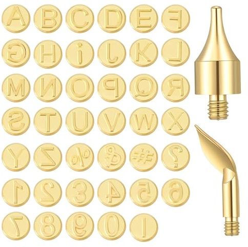 43pcs Wood Burning Letter Kit, Alphabet Number Symbol Wood Burning Stamps Wooden Embossing Kit Hot Stamping Tools for Burner Craft DIY Embossing Carving