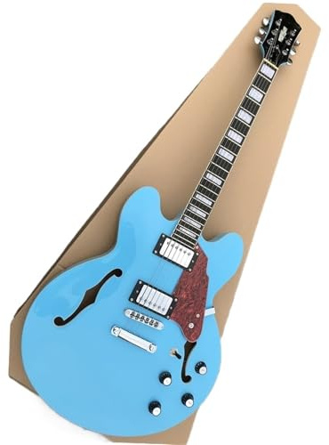 E-Gitarre Starter Kit Himmelblau Semi Hollow Handmade F Hole Professionelle Jazz E-Gitarre