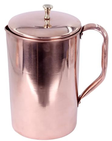 THE Unltd India Hand Made Pure Copper Jug Tumblers for Drinking Water with Lid Authentic and Strong Riveted Handle, Copper Pitcher for Ayurveda Health Benefits- Holds 1.5 LTR Water