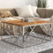 Youuihom Couchtisch Silbern Edelstahl und Massivholz Akazie Sofa Table Esstisch Wohnzimmertisch Klein Sofatisch für Wohnzimmer Living Room Garten Küche