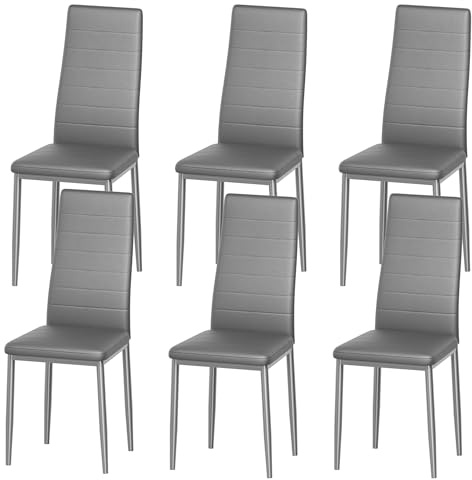 DEWINNER Silla de Comedor nórdica (Juego de 6), diseño ergonómico, Patas de Metal, tapizado Vintage, Silla de Cocina Informal con Costuras