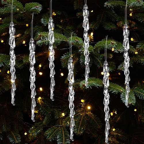 HERZWILD Set di 25 ghiaccioli natalizi in acrilico trasparente, da appendere, per albero di Natale, vacanze, matrimoni, feste invernali (forma B, 15 cm)