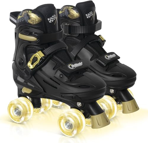 Nattork Adjustable Roller Skates for Kids Boys Girls- Teen Youth Age 8-12 10 11 12 Cool Racing Car Indoor Outdoor Gift Idea for Birthdays Christmas Golden