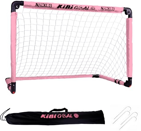 KiBiGOAL Kinder Fußballtor, Fussballtore für Garten Kinder, Faltbares Klappbares Fußballtor 90 × 60 × 60 cm Rosa für Drinnen & Draußen, Fußballspielzeug für Weihnachten und Geburtstagsgeschenke