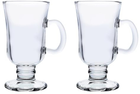 UNIQUE HOME LIVING Irish Coffee Glasses, Set of 2 Latte Glasses, 230ml Coffee Mugs with Handle, Footed Design for Ice Cream Latte Cappuccino Hot Drinks Chocolate Espresso Cocktails