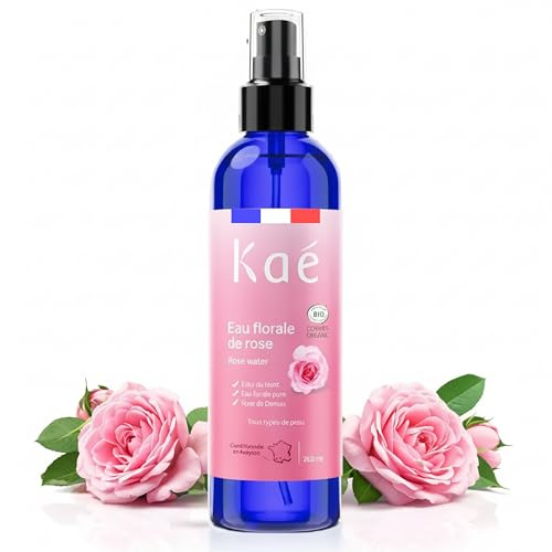 KAÉ Eau Florale De Rose Pure Bio – Soin 99,8% Naturel Pour Raviver L'Éclat, Hydrater Et Tonifier Le Visage – Rose De Damas Anti-Âge – Soin 3-en-1 Visage, Corps, Cheveux – 250ml