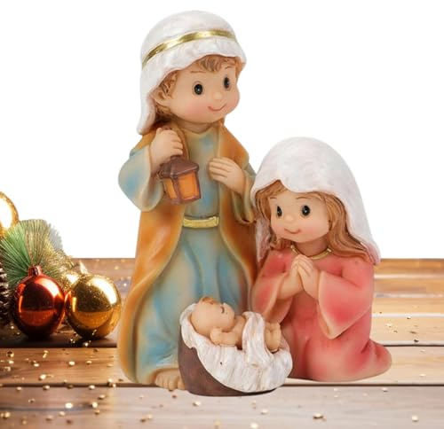Hozaenwa Kleine Krippenfiguren - Harz Weihnachtsfigur Ornament - Schreibtisch Geburt Jesu Statue - Für Fensterbank Bücherregal Nachttisch Couchtisch Schreibtisch Wohnzimmer Schlafzimmer Studierzimmer