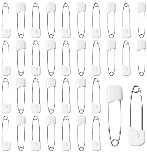 100 Stück Baby Sicherheitsnadeln für Babys, 40mm Sicherheitsnadeln Groß mit Verriegeln Verschluss,Robuste Sicherheitsnadel Edelstahl mit Kunststoffverschluss Safety Pins für Windeln,Kleidung, Weiß