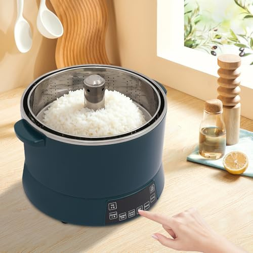 Mini Reiskocher Klein Edelstahl Rice Cooker, Low Carb Kocher mit Dampfgarer, Antihaftbeschichtung, automatische Warmhaltefunktion, Anti-Trockenbrenner-Funktion für 1 bis 3 Personen (Grün, 4L)
