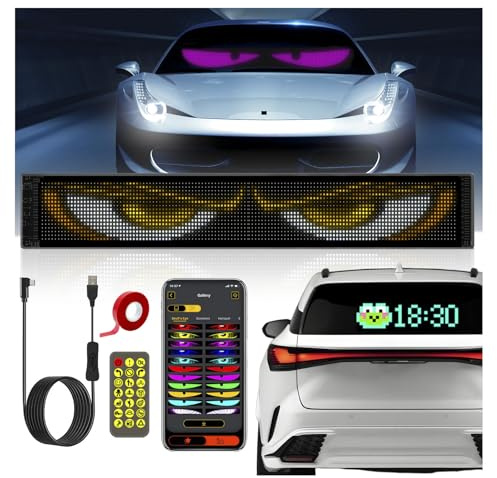 Großes LED-Auge für LKW (59x12cm) - Flexible, programmierbare LED-Anzeige - Fernbedienung & Bluetooth für Lauftext & Muster - Ideal für dynamische Werbung