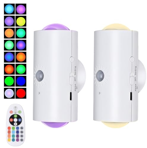 2PCS Intelligentes LED-Nachtlicht mit Bewegungssensor, RGB-Farbverlauf Dimmbar, Wiederaufladbare Magnetische Wandlampe mit Fernbedienung, Smart LED Wandleuchte für Wohnzimmer Schlafzimmer Flur