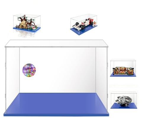 AAABOX Vitrine 35x25x20 für Lego 21319 10330 75375 75330 11375 71818 21186 | für Jedi Training Auf Dagobah,Friends Central Perk,Millennium Falcon,Mclaren,Ferrari F2004,Schnelle Installation,Blau Basis