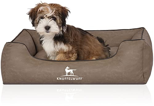 Knuffelwuff Hundebett Scottsdale aus Kunstleder S 70 x 50cm Stone - Abnehmbarer Bezug - leicht zu reinigen - für große, mittelgroße und kleine Hunde