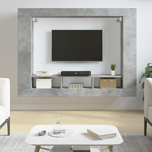 ZIRLANLV Modern Floating TV Console, Wall Mounted Entertainment Frame with Open Shelves, Sleek TV Unit for Living Room & Bedroom (Concrete grey)