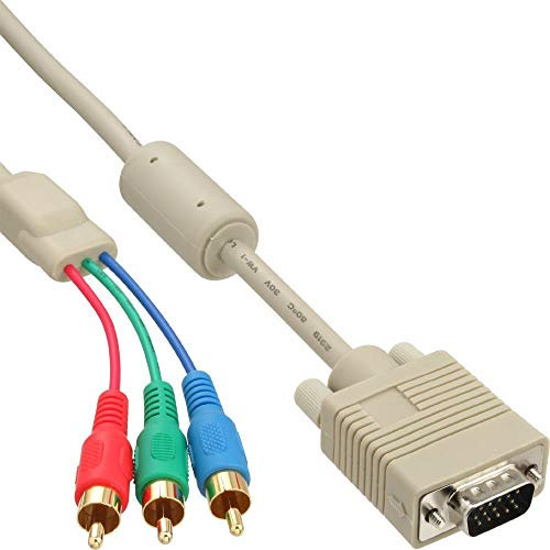 InLine 20616 Cavo VGA RGB, 5X RCA Maschio a Sub-D 15Pin Maschio, 3 m, RGB, Pin Dorati, Beige