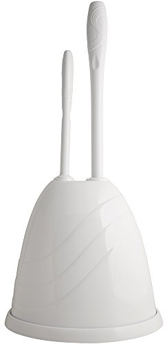Plumbcraft 7506400 Reinigungs-Kombi-Kit mit verstecktem Caddy langlebig, robuste Bürste und Kolben für die meisten Toilettentypen mit hygienischer Aufbewahrung, weiß