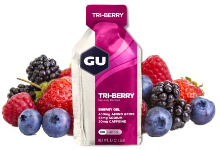 GU Energy Gel Tri Berry (Waldfrucht) Box mit 24 Gels (24 x 32 g)