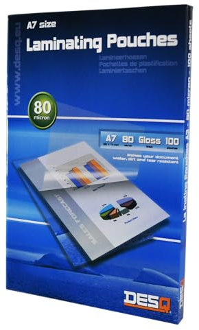 DESQ® Laminierfolie - DIN A7, 80 Mikron, Glänzend, mit abgerundeten Ecken, Laminiertaschen, 100 Stück, 80 x 111 mm, Premium