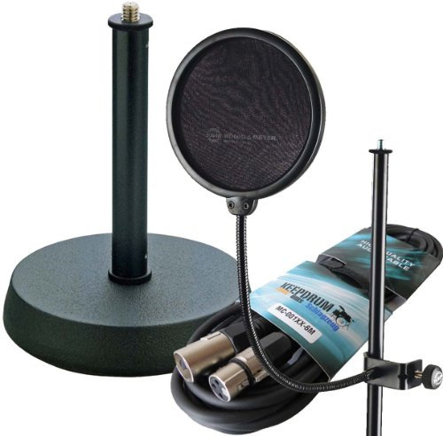 K & M 23956 Pop Filter Pop Killer + K & M 232 Table Tripod and Keepdrum Microphone Cable 6 m