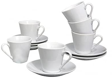 Home Line Juego de Café 50 ml, 24 Piezas, Platos y Tazas de Cerámica Blanca, Vajilla Elegante.