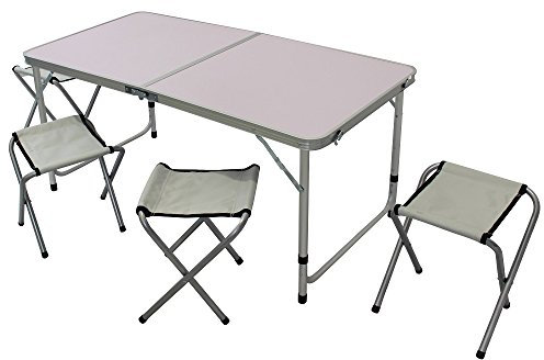 Bakaji Campingtisch aus Aluminium mit 4 Hockern, klappbar, höhenverstellbar, Maße: 120 x 60 cm, Kofferformat für praktischen Transport, ideal für Picknick, Garten, Strand