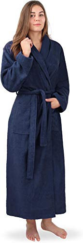 normani Extra langer Baumwoll-Bademantel | Weicher Sauna-Bademantel mit Frottee für Damen - Öko Tex 100 - Premium Qualität Farbe Marine Größe M