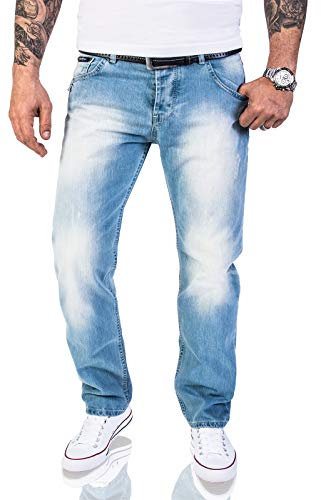 Rock Creek Herren Jeans Hose Regular Fit Jeans Herrenjeans Herrenhose Denim Stonewashed Basic Raw Straight Cut Jeans RC-2141 Hellblau W29 L32