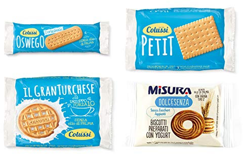 Colussi e Misura - Biscotti Monoporzione 80 Pezzi Assortiti in 4 Varietà e Confezionati in Imballaggio Sicuro Resistente agli Urti