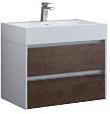 StoneArt Badmöbel Set mit Mineralguss Waschbecken und Unterschrank Waschtisch als Einzel- oder Doppelwaschbecken mit Unterschrank ohne Armaturen Mailand ML-0600 Eiche dunkel 60cm