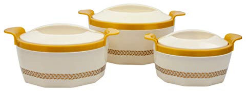 SQ Professional Fionna Insulated Hot Pot Set 3pc Food Pot Insulated Casserole Serving Dish Set with Lid Thermal Food Container Keep Food Warm & Cold 1-1.5-2.5L (Beige)