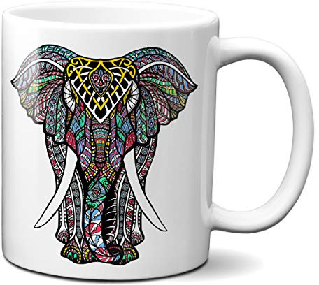 Planetacase Taza Elefante Mandala- Tazas de diseño Oriental y Original Regalo para Amigos y Familia Ceramica 330 mL