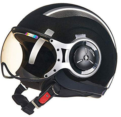 DCLINA Rétro Casque de Moto Bols avec Pare-Soleil, Vintage Moto Demi Casque éLectrique Scooter de Casque, Visage Ouvert Cruiser Chopper Pilot Jet Casque pour Homme et Femme - Noir (54-62cm)