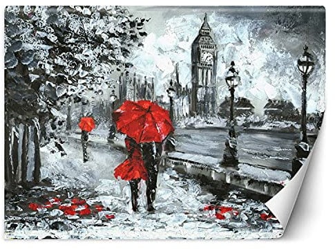 Feeby Papier Peint Intisse Parapluies Pour Couples 300x210 cm rouge Moderne Panoramique XXL Photo Mural Muraux Chambre Bureau Salle Londres Angleterre Rivière Thames