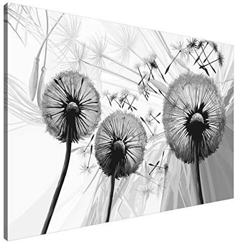 Estika Leinwand bilder - Pusteblume Schwarz Weiß - 120x80 cm, 1 teilige kunstdruck - Wandbilder wohnzimmer, schlafzimmer, Moderne wanddeko, Bild auf leinwand - Blumen bilder - 4116A_1B