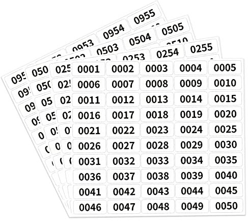 0001~1000 Zahlen Aufkleber YUTOU Konsekutiv Nummer Etikette Aufkleber Selbstklebende Nummerierte Etiketten Wasserdichte Nummer Aufkleber Nummern Aufkleber, 4 × 2 cm