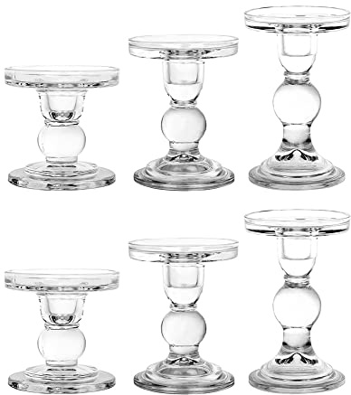 BTGLLAS 6 Stück Glas Kerzenständer Kristall Kerzenständer Halter und konische Kerze Weihnachten Kerzenhalter Dekoration Familie Wohnzimmer Hochzeit Kerzenhalter (Klar 2Sets)