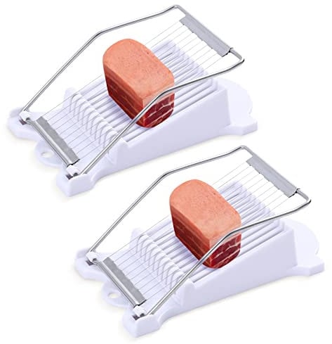 2 Pack Spam Slicer, Egg Slicers, Luncheon Meat Slicer, Stainless Steel Wire, Cuts 10 Slices for Eggs, Hams, Avocados, Bananas, Onions, Soft Food and Fruits (White)